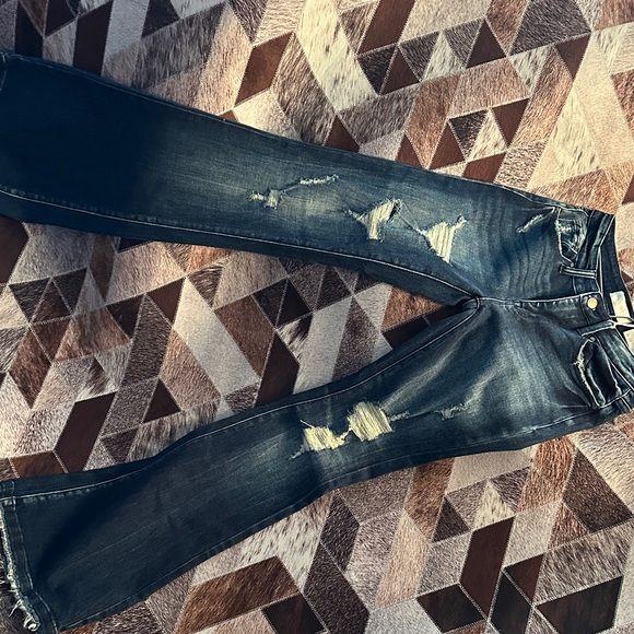 Petra Fashions Denim - Petra Fashions Dark Blue Distressed Flare Jeans
